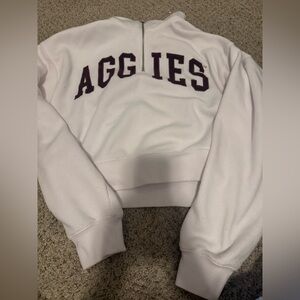 Spirit White Cropped Quarter-Zip Sweatshirt with Maroon Lettering
